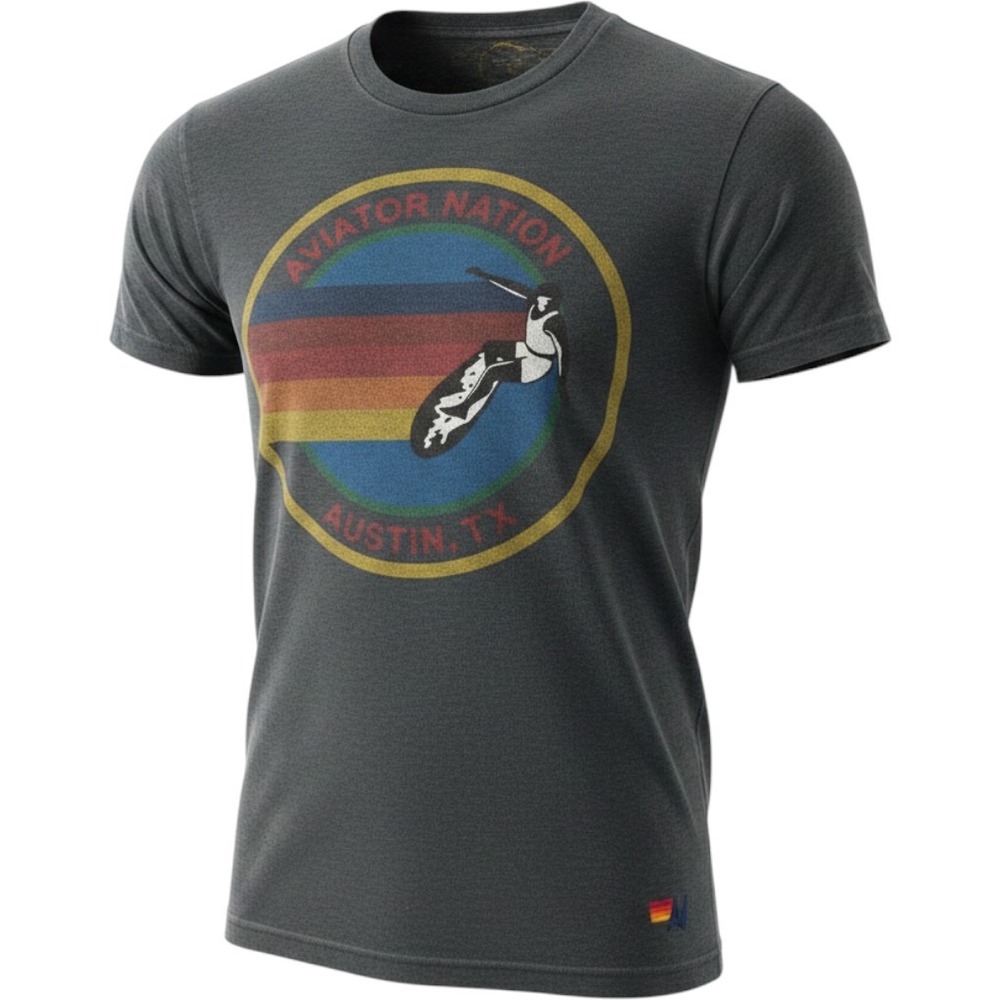 Aviator Nation Austin TX Surfer Graphic T-Shirt Mens Small Charcoal Grey Retro